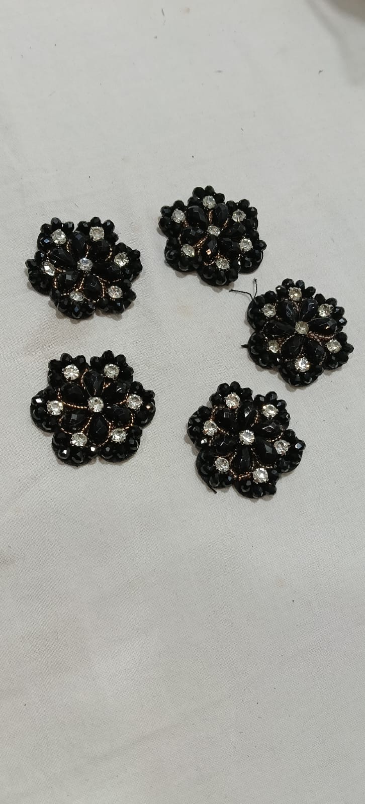 Black Beaded Floral Appliqués – Pack of 5