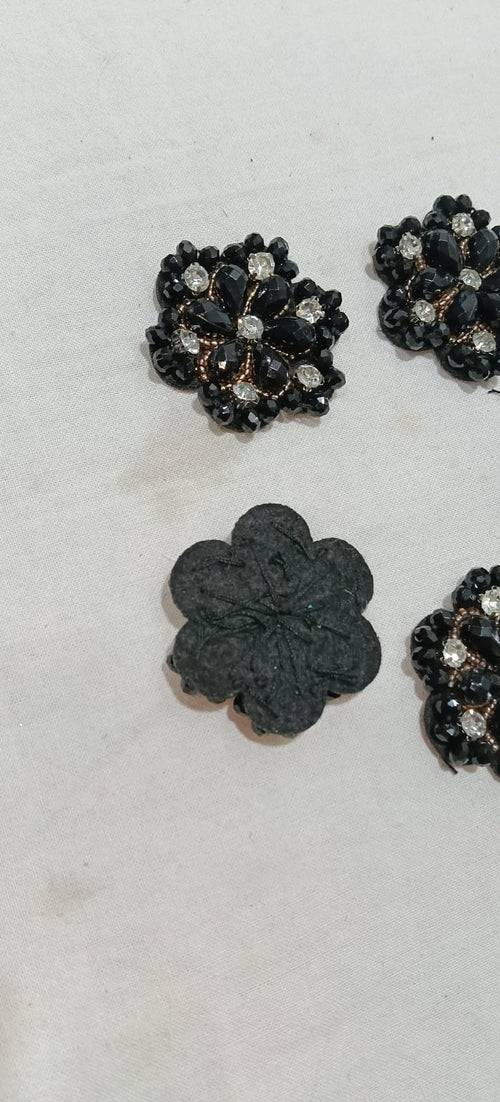 Black Beaded Floral Appliqués – Pack of 5