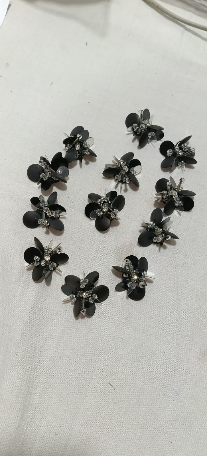 Black Crystal Floral Embellishments – Pack of 12