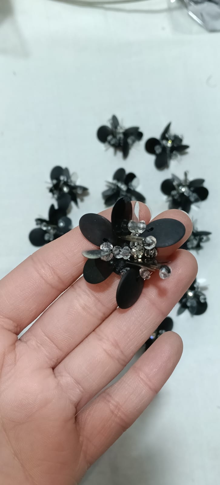Black Crystal Floral Embellishments – Pack of 12