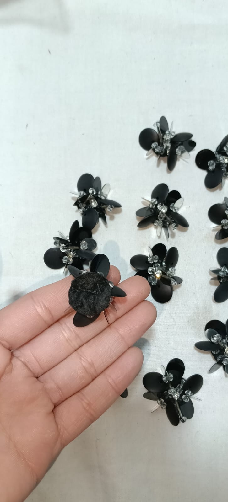 Black Crystal Floral Embellishments – Pack of 12