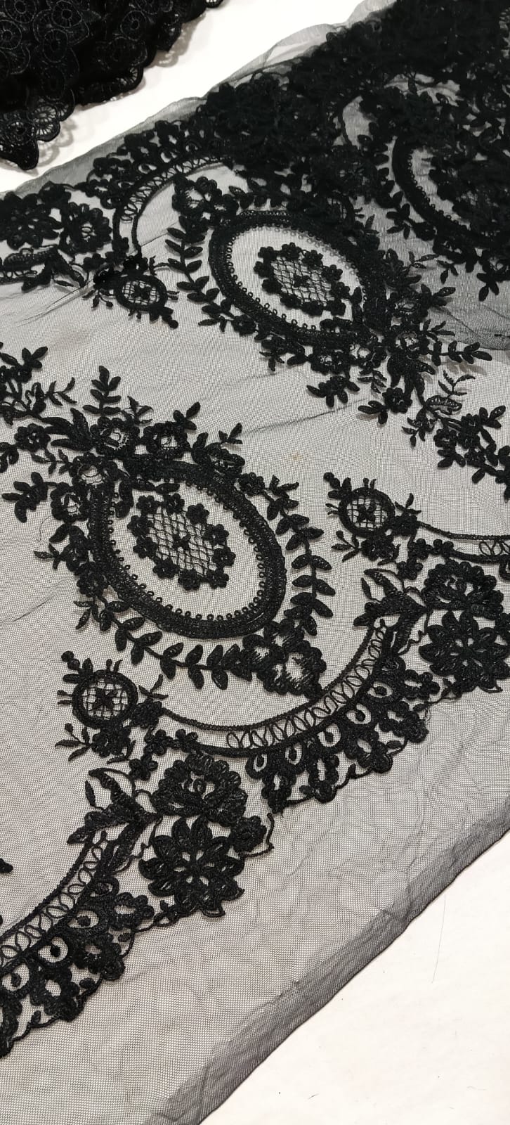 Black Net Embroidered Lace Fabric / Trim