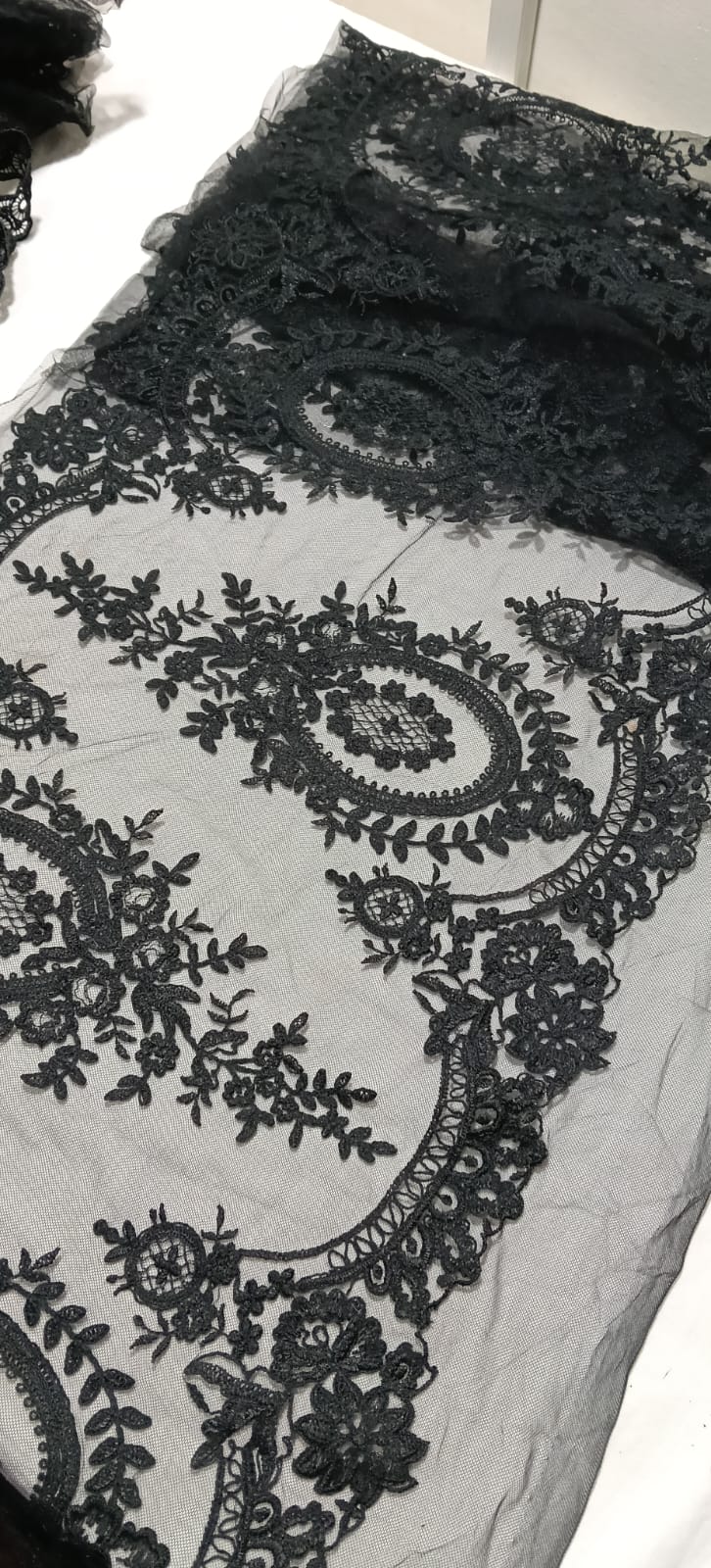 Black Net Embroidered Lace Fabric / Trim