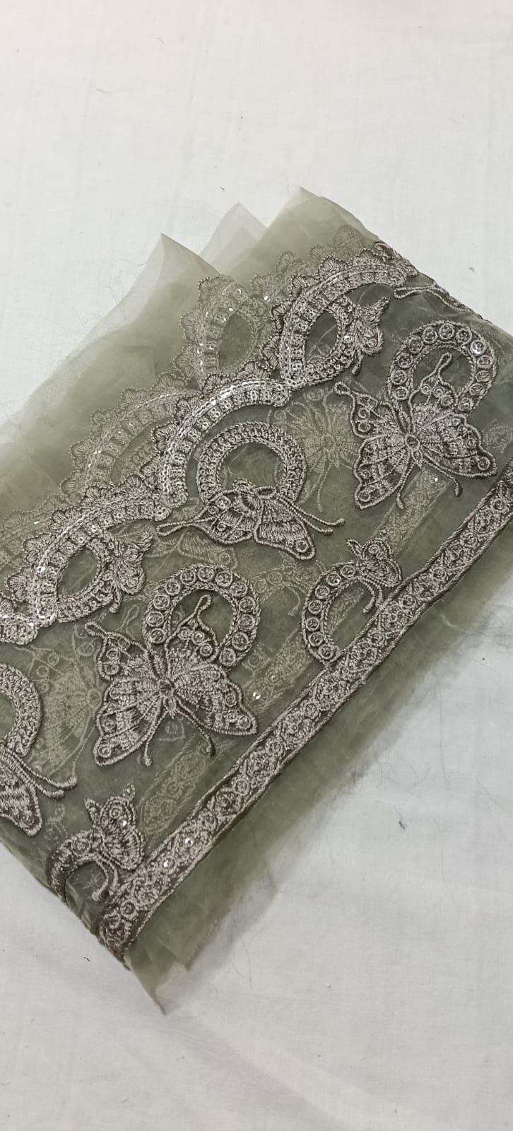 ✨ Luxury Embroidered Net Lace – Olive Green (2.5 Yards) ✨