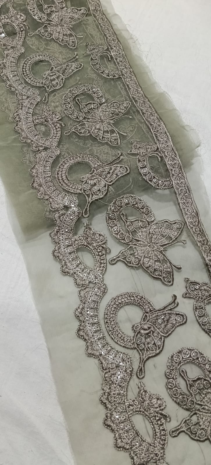 ✨ Luxury Embroidered Net Lace – Olive Green (2.5 Yards) ✨