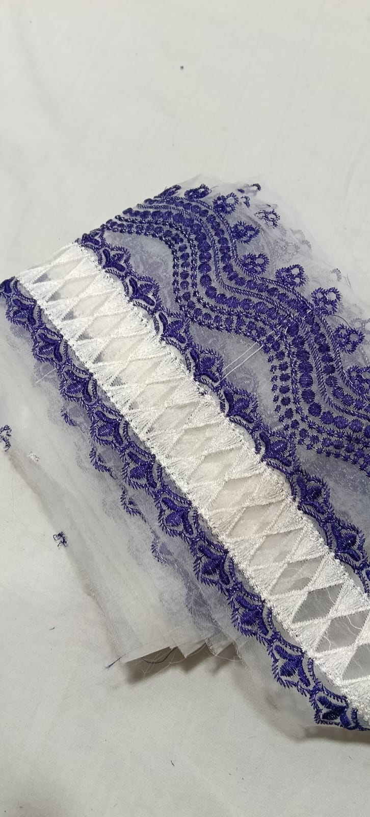 💙 Premium Embroidered Net Lace – White &amp; Royal Blue (7.5 Yards) 💙