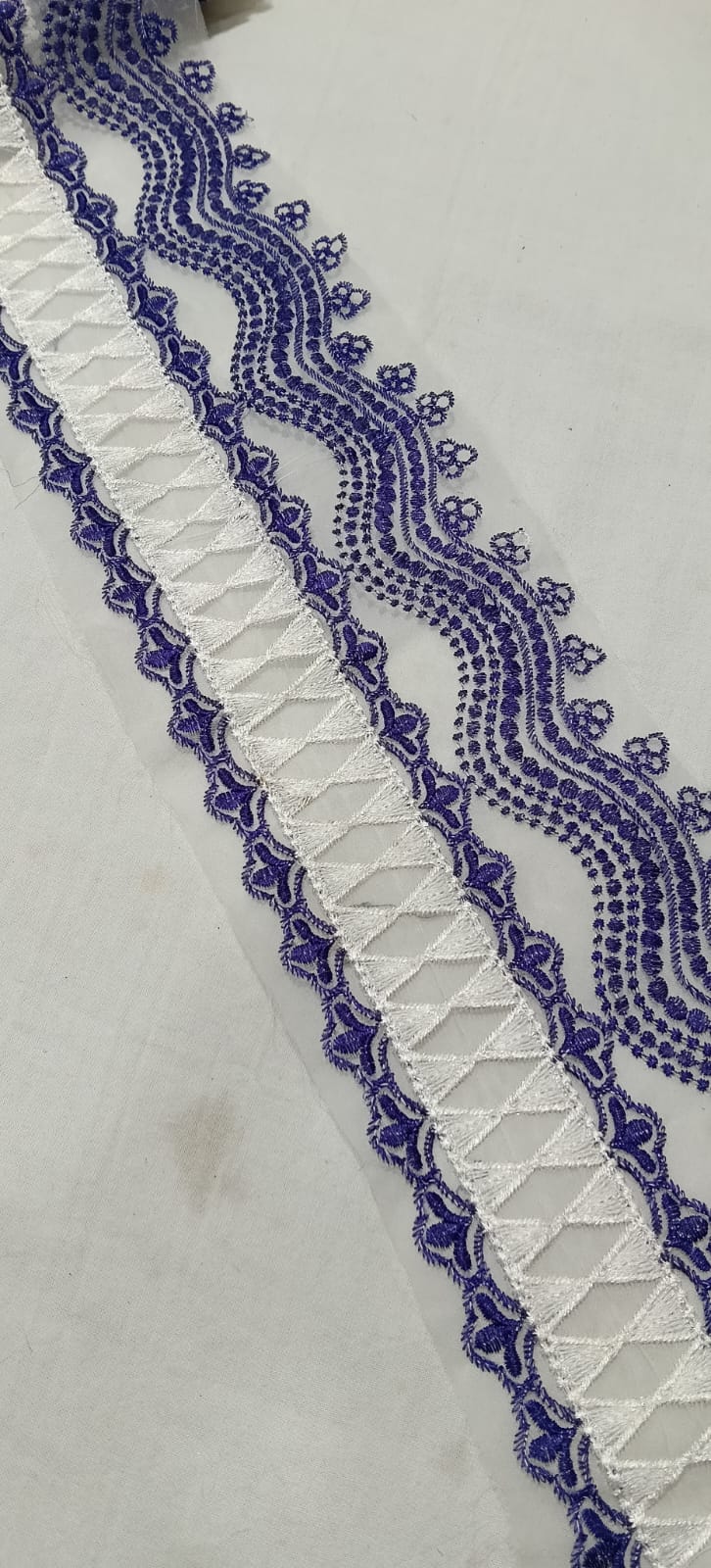 💙 Premium Embroidered Net Lace – White &amp; Royal Blue (7.5 Yards) 💙