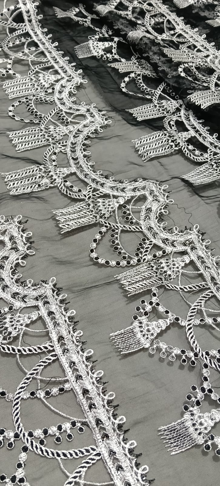 ✨ Premium Silver Embroidered Net Lace Set ✨