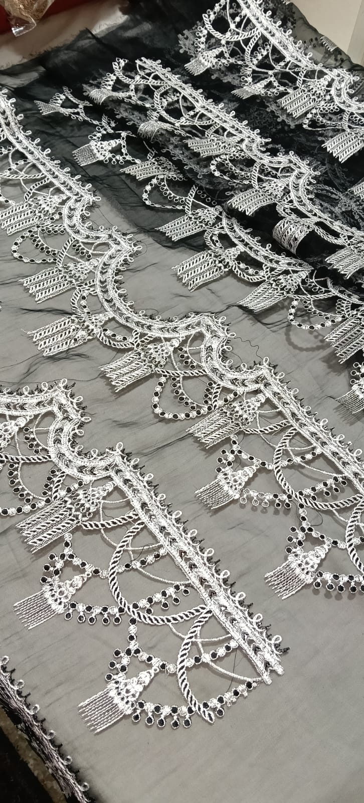 ✨ Premium Silver Embroidered Net Lace Set ✨